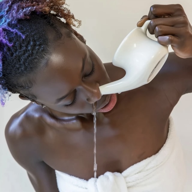 Happy customer using neti pot